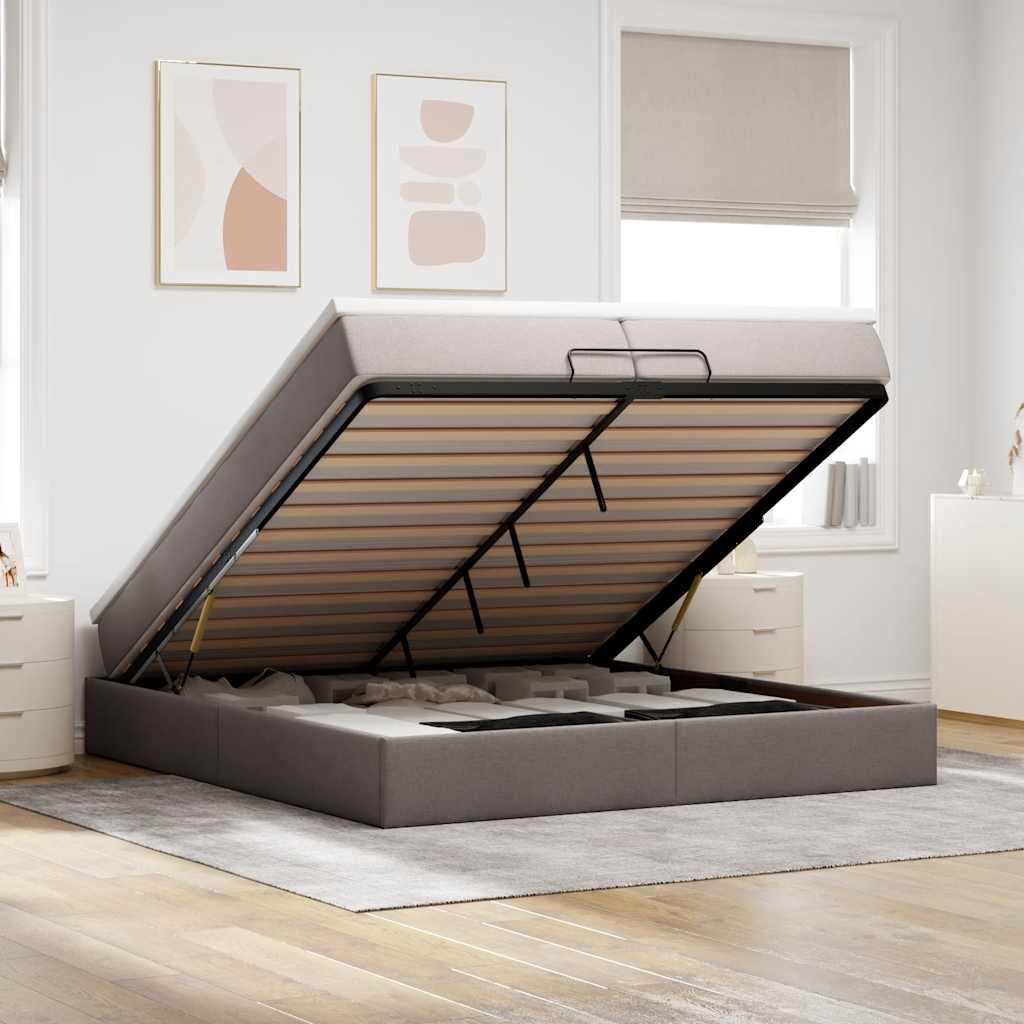 vidaXL Ottoman-Bett mit Matratzen Taupe 200x200 cm Stoff