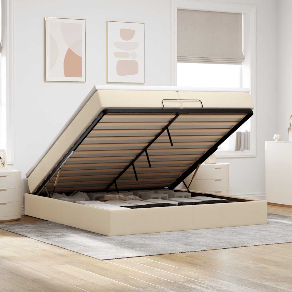 vidaXL Ottoman-Bett mit Matratzen Creme 200x200 cm Stoff