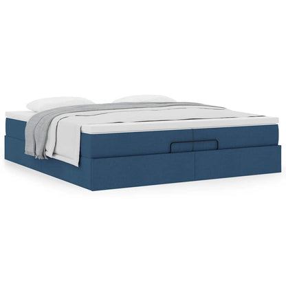 vidaXL Ottoman-Bett mit Matratzen Blau 200x200 cm Stoff