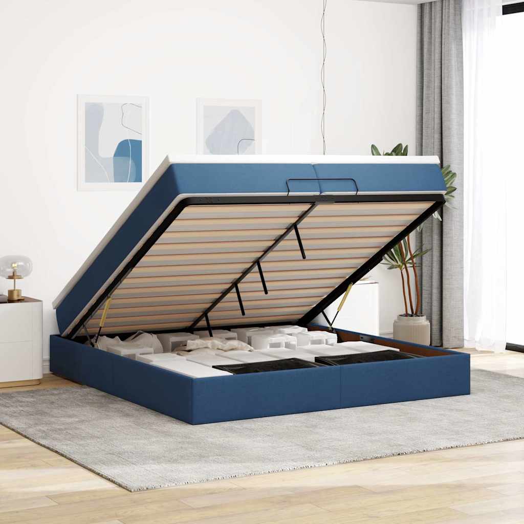 Ottoman-Bett mit Matratzen Blau 200x200 cm Stoff