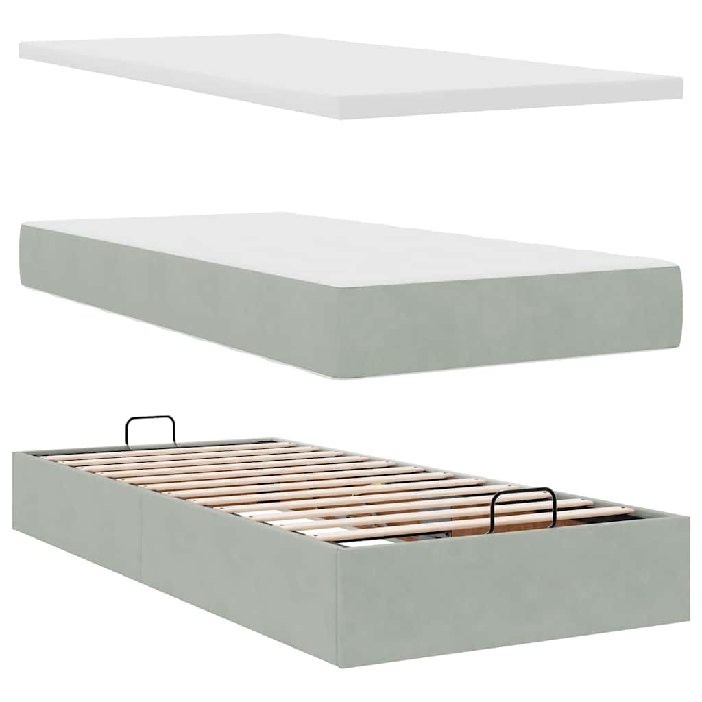 vidaXL Ottoman-Bett mit Matratze Hellgrau 90x190 cm Samt