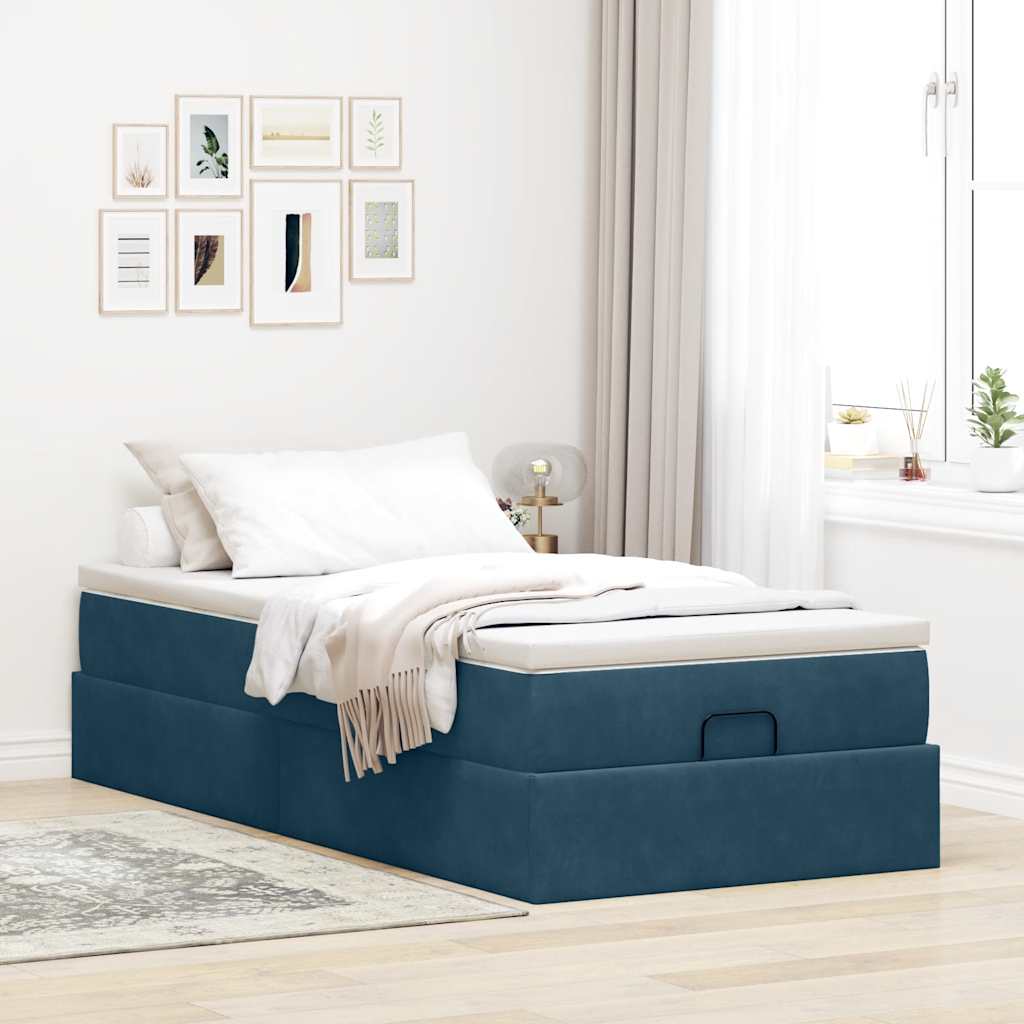 Ottoman-Bett mit Matratze Dunkelblau 90x190 cm Samt