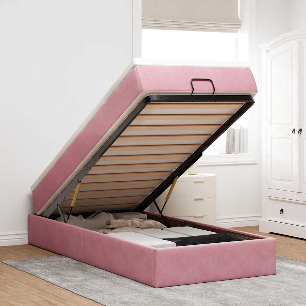 vidaXL Ottoman-Bett mit Matratze Rosa 90x190 cm Samt