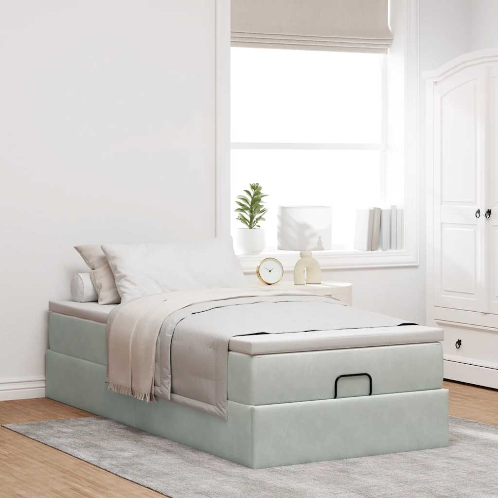 vidaXL Ottoman-Bett mit Matratze Hellgrau 90x200 cm Samt