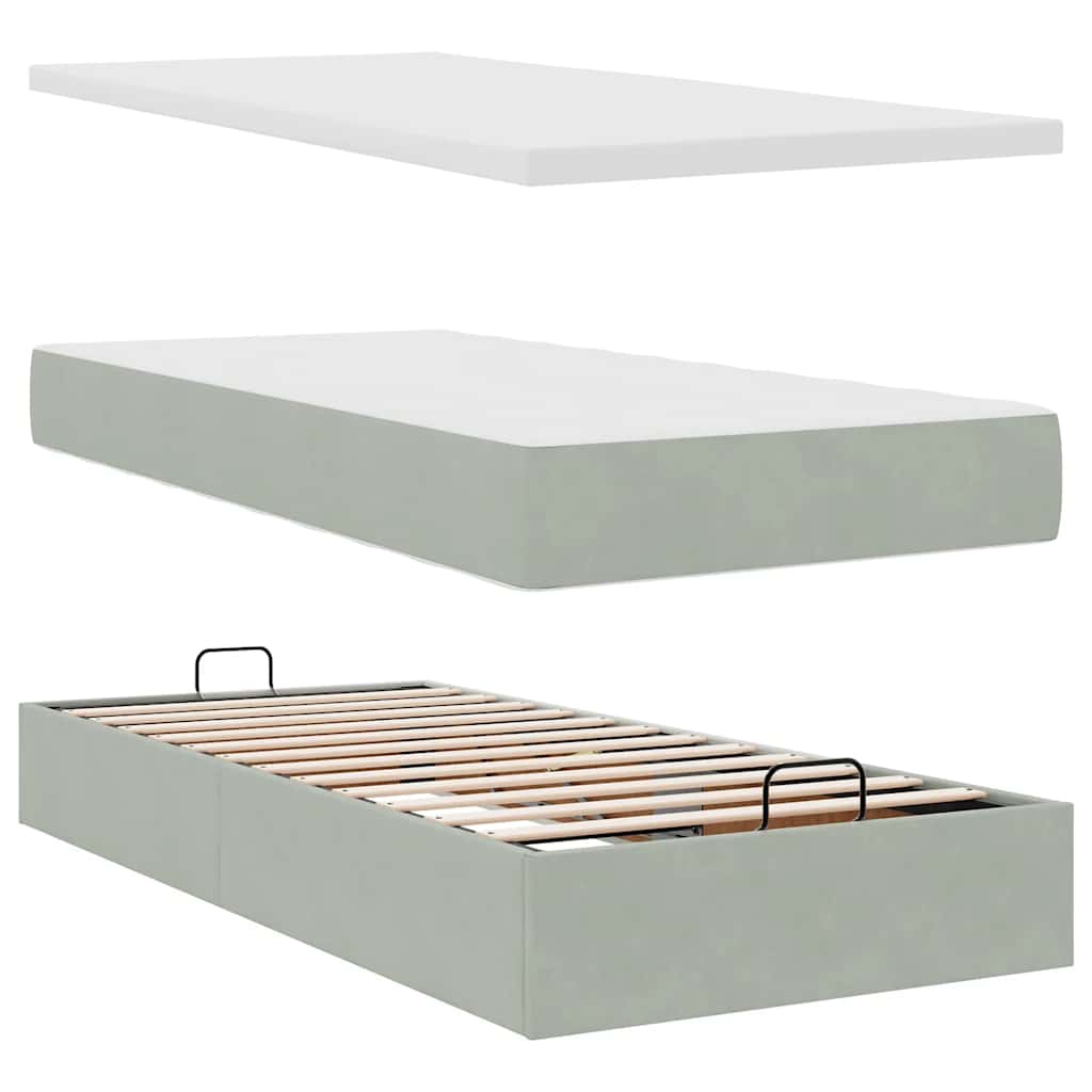vidaXL Ottoman-Bett mit Matratze Hellgrau 90x200 cm Samt