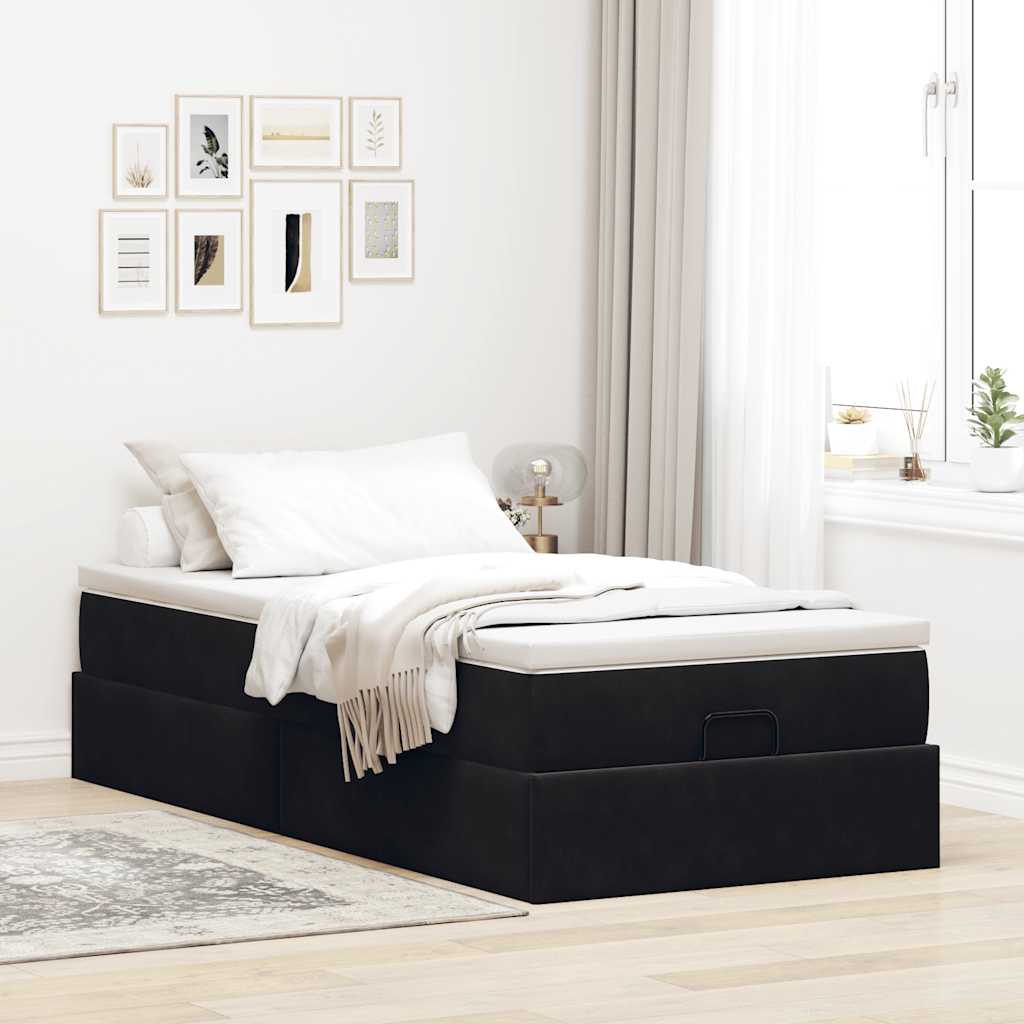 vidaXL Ottoman-Bett mit Matratze Schwarz 100x200 cm Samt