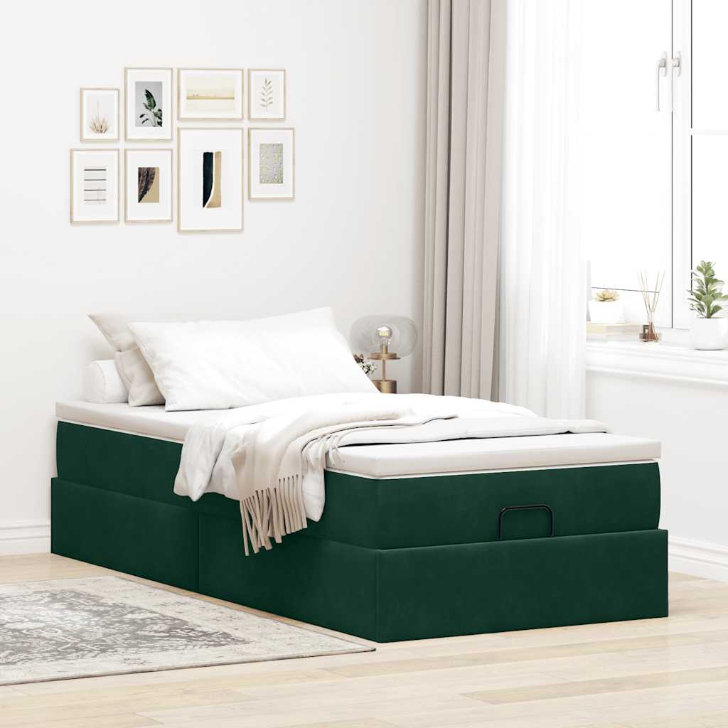 vidaXL Lit ottoman avec matelas Velours Vert foncé 100x200 cm