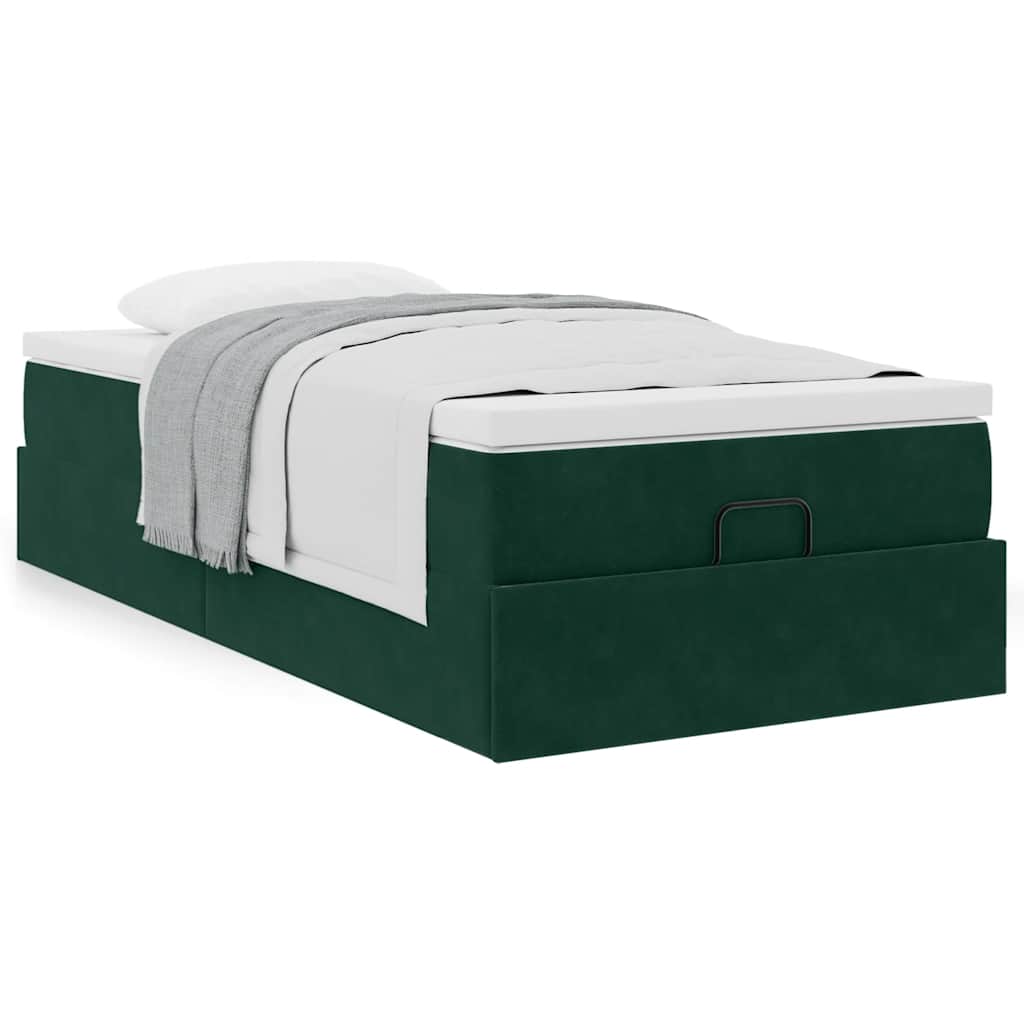 vidaXL Lit ottoman avec matelas Velours Vert foncé 100x200 cm