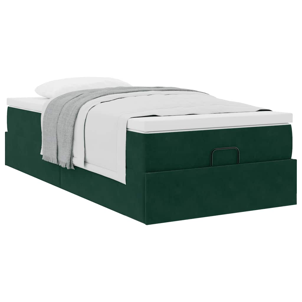 vidaXL Lit ottoman avec matelas Velours Vert foncé 100x200 cm