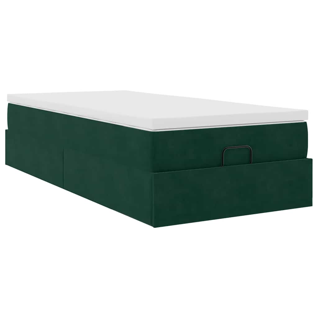 vidaXL Lit ottoman avec matelas Velours Vert foncé 100x200 cm