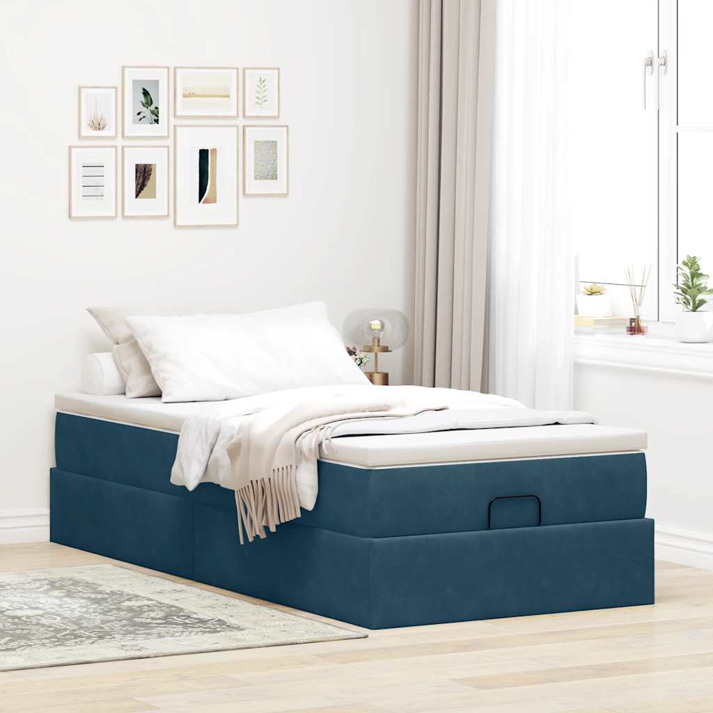 Ottoman-Bett mit Matratze Dunkelblau 100x200 cm Samt
