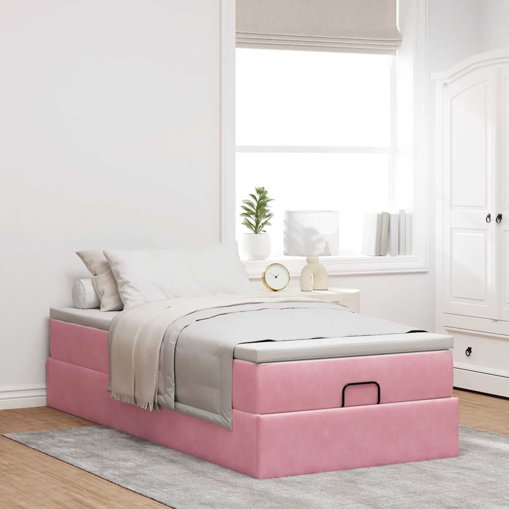 vidaXL Lit ottoman avec matelas Velours rose 100x200 cm