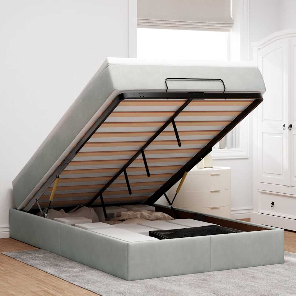 Ottomanische Bett mit Matratze Hellgrau 120x190 cm Samt