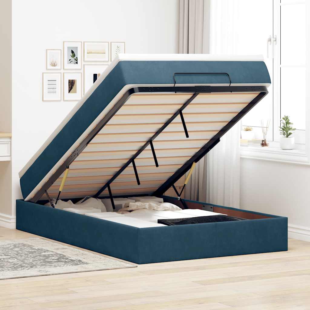vidaXL Ottoman-Bett mit Matratze Dunkelblau 120x190 cm Samt