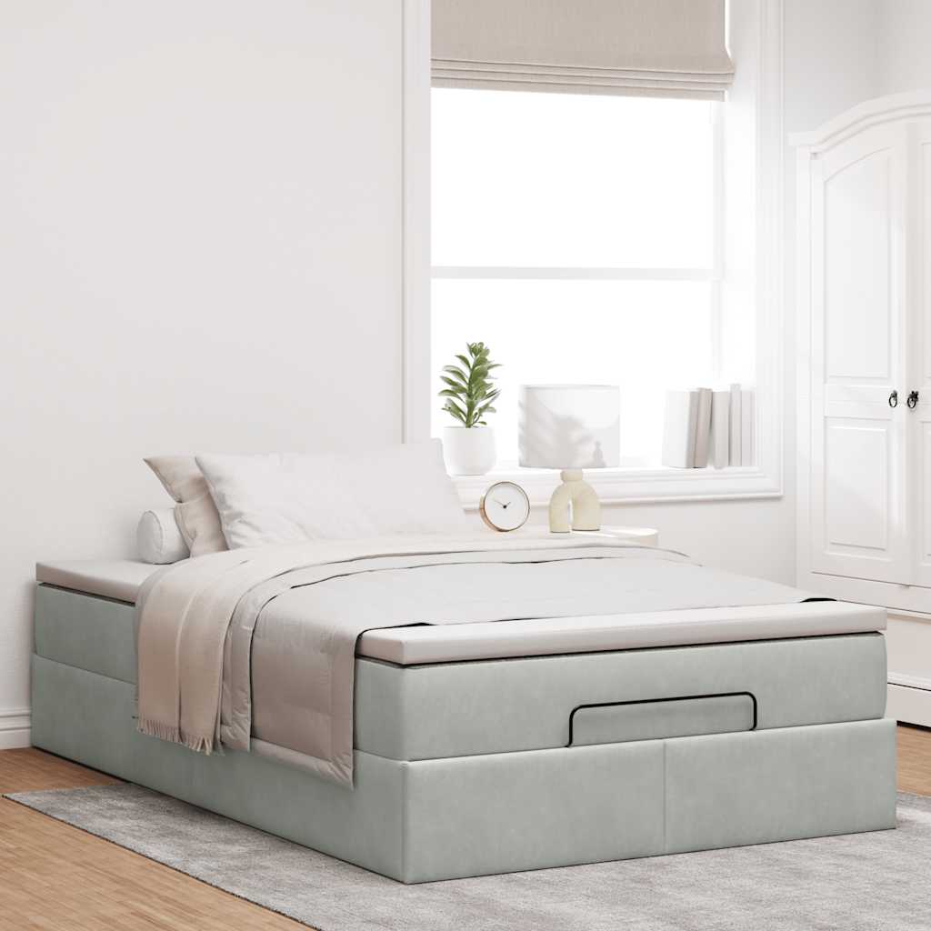 vidaXL Ottoman-Bett mit Matratze Hellgrau 120x200 cm Samt