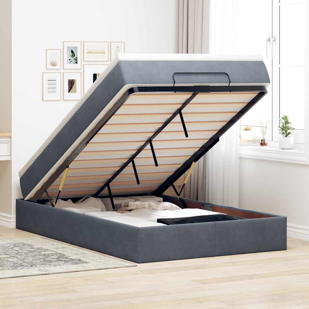vidaXL Ottoman-Bett mit Matratze Dunkelgrau 120x200 cm Samt