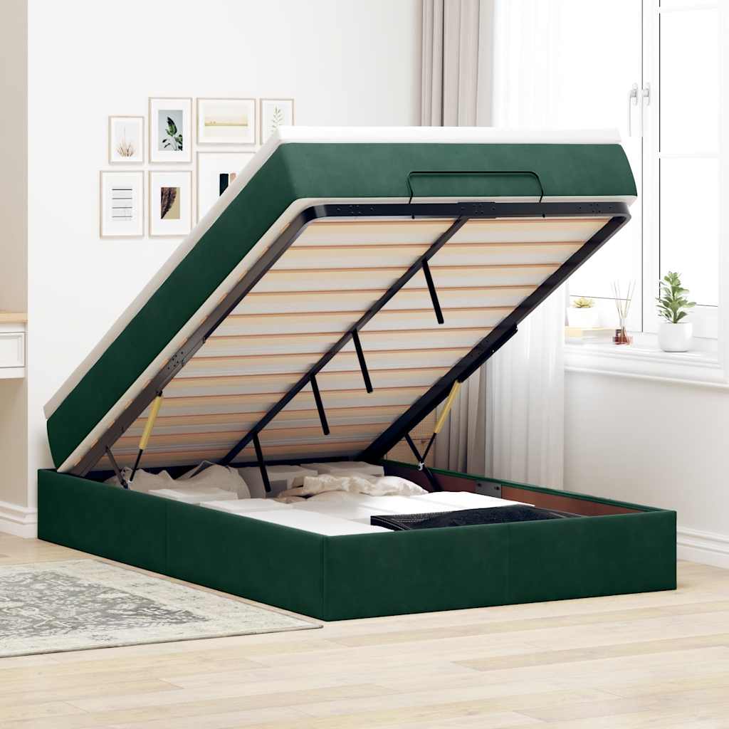 vidaXL Ottoman-Bett mit Matratze Dunkelgrün 120x200 cm Samt