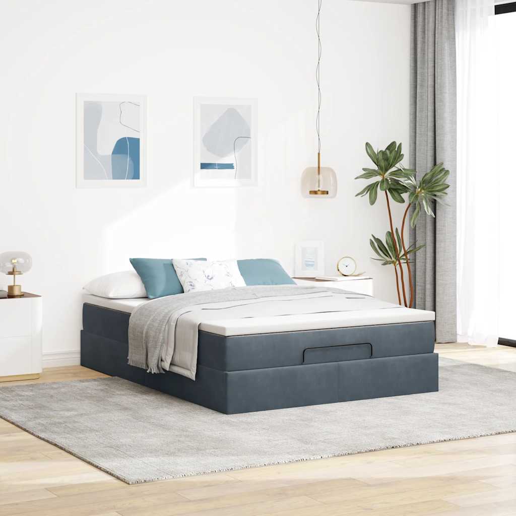 vidaXL Ottoman-Bett mit Matratze Dunkelgrau 140x190 cm Samt