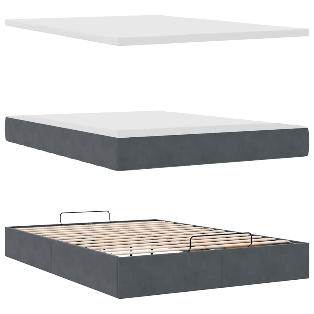 vidaXL Ottoman-Bett mit Matratze Dunkelgrau 140x190 cm Samt