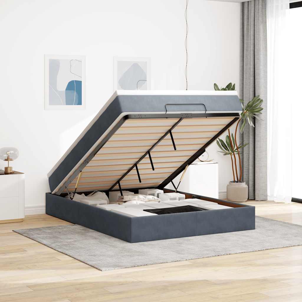 vidaXL Ottoman-Bett mit Matratze Dunkelgrau 140x190 cm Samt