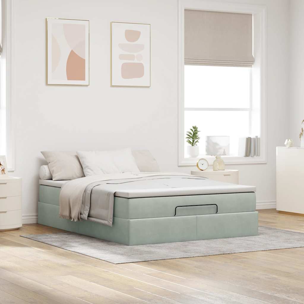 vidaXL Ottoman-Bett mit Matratze Hellgrau 140x200 cm Samt