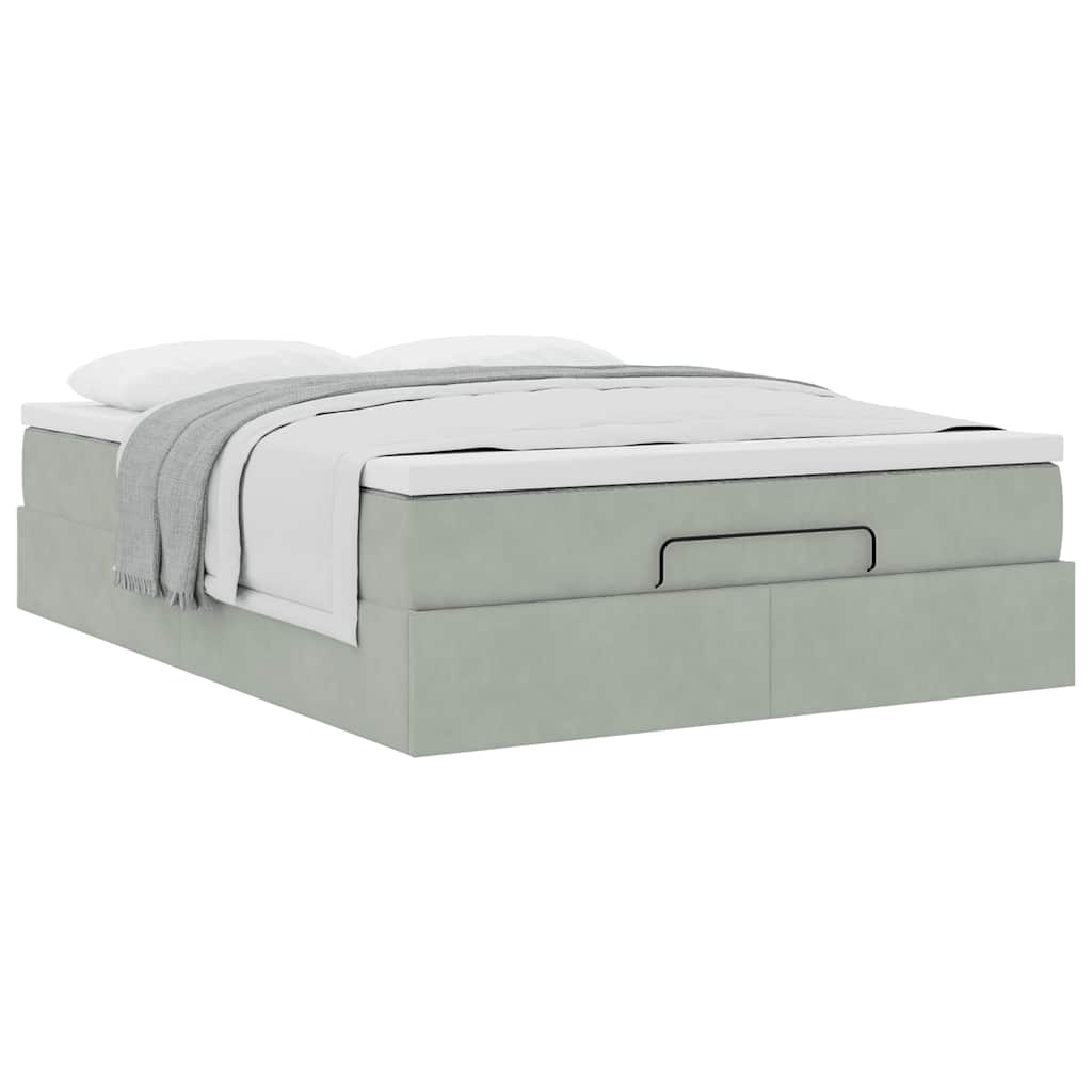 vidaXL Ottoman-Bett mit Matratze Hellgrau 140x200 cm Samt