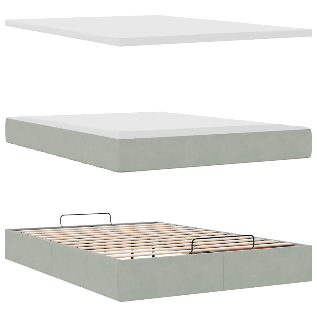 vidaXL Ottoman-Bett mit Matratze Hellgrau 140x200 cm Samt