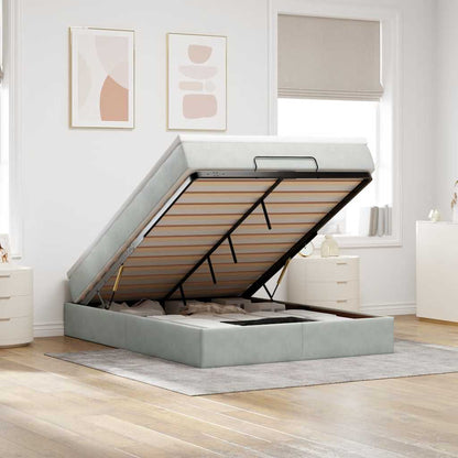 vidaXL Ottoman-Bett mit Matratze Hellgrau 140x200 cm Samt