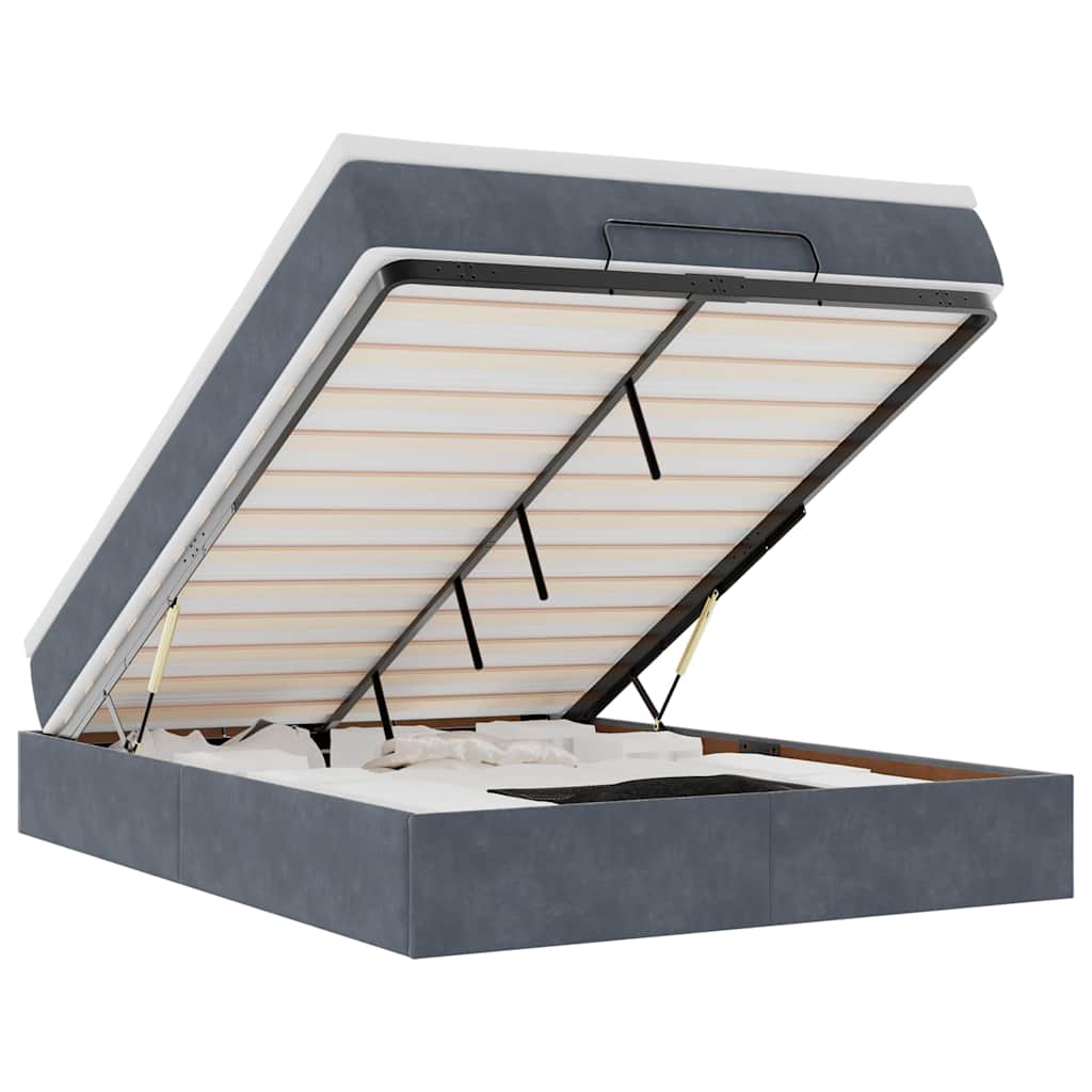Ottoman-Bett mit Matratze Dunkelgrau 140x200 cm Samt
