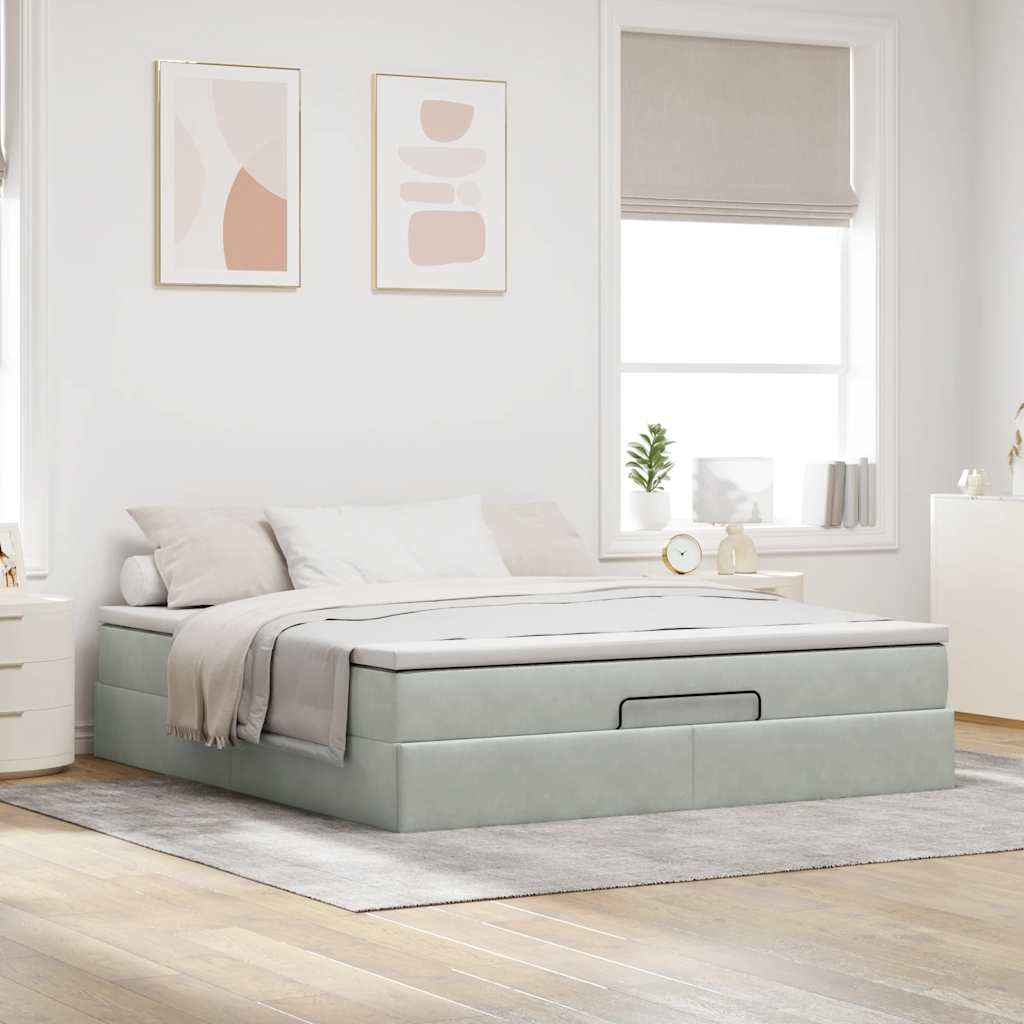 vidaXL Ottoman-Bett mit Matratze Hellgrau 160x200 cm Samt