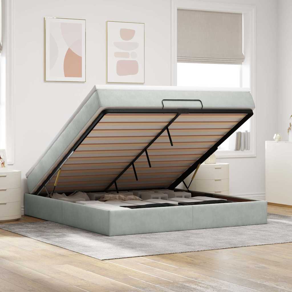 vidaXL Ottoman-Bett mit Matratze Hellgrau 160x200 cm Samt