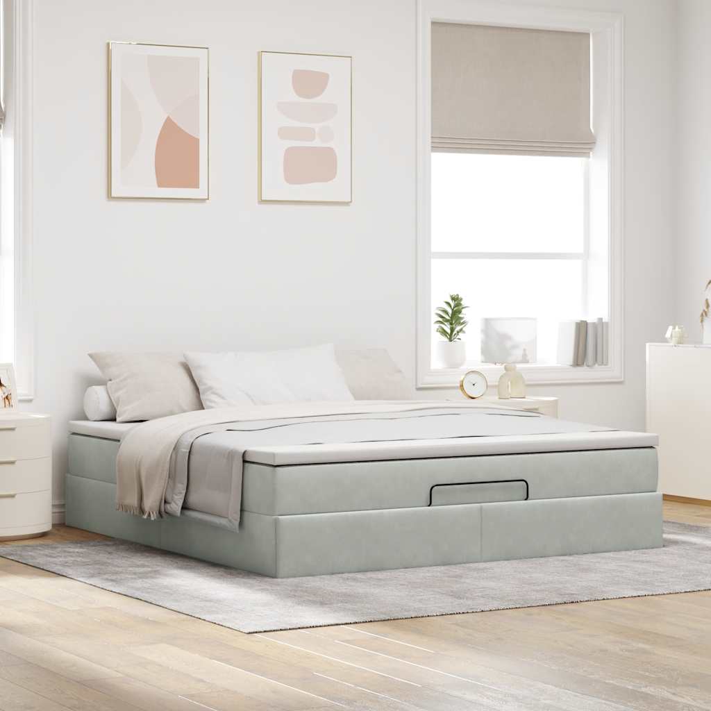 vidaXL Ottoman-Bett mit Matratze Hellgrau 180x200 cm Samt