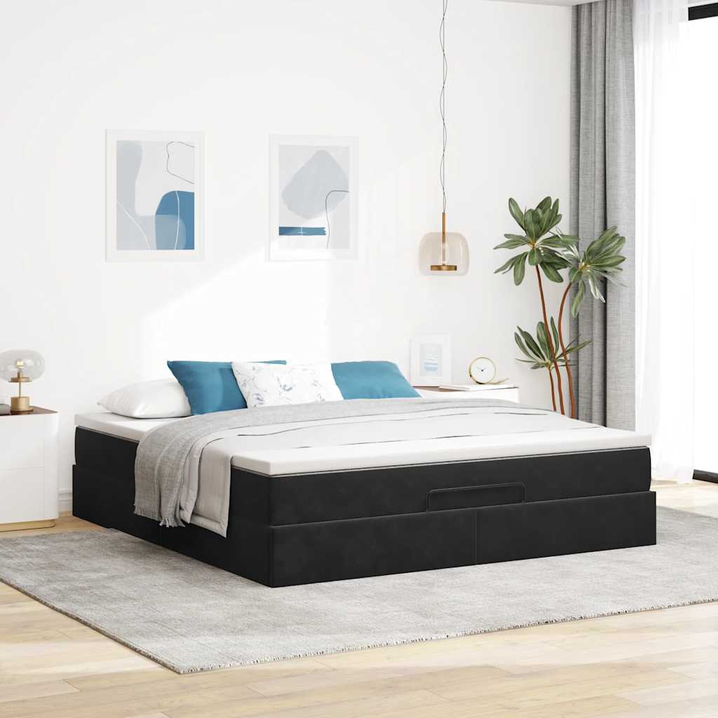 vidaXL Ottoman-Bett mit Matratze Schwarz 180x200 cm Samt