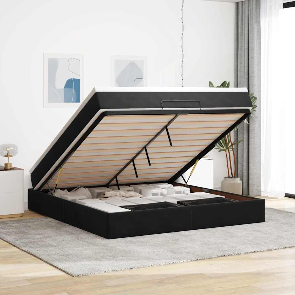vidaXL Ottoman-Bett mit Matratze Schwarz 180x200 cm Samt