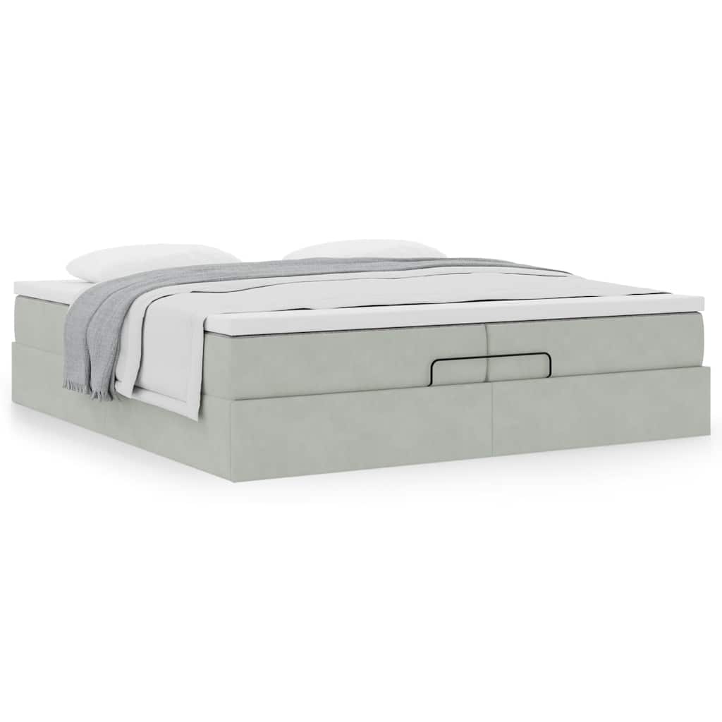 vidaXL Ottoman-Bett mit Matratzen Hellgrau 200x200 cm Samt