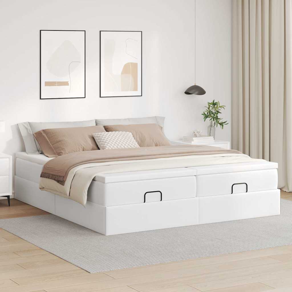 vidaXL Ottoman-Bett mit Matratzen Weiß 160x200 cm Kunstleder