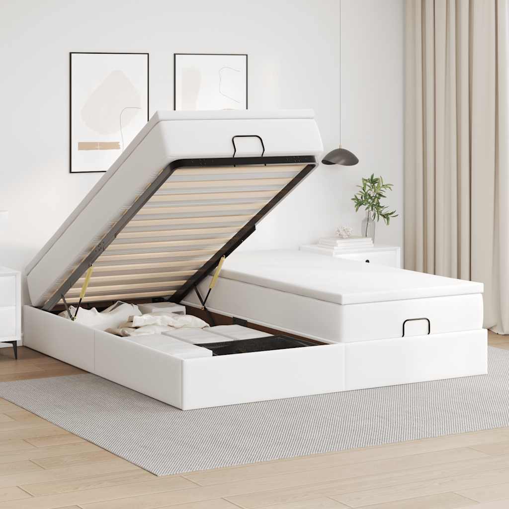 vidaXL Ottoman-Bett mit Matratzen Weiß 160x200 cm Kunstleder