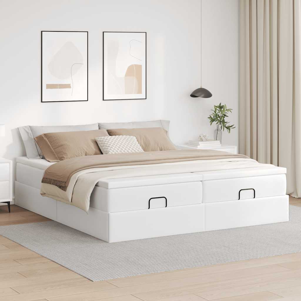 vidaXL Ottoman-Bett mit Matratzen Weiß 180x200 cm Kunstleder