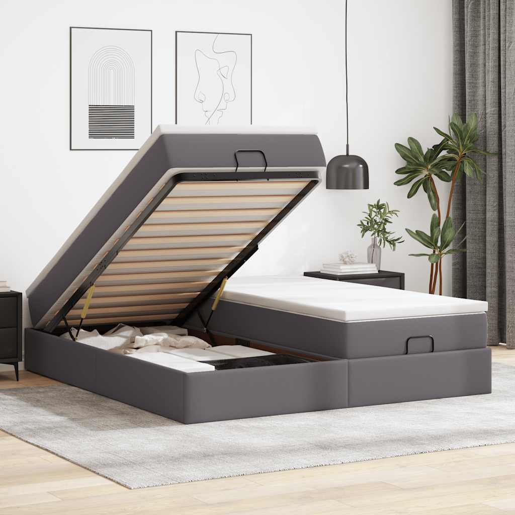vidaXL Lit ottoman avec matelas gris 180x200 cm similicuir