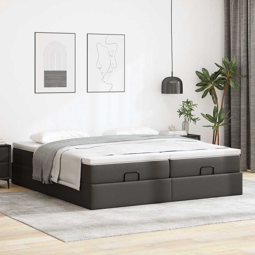 vidaXL Ottoman-Bett mit Matratzen Schwarz 200x200 cm Kunstleder