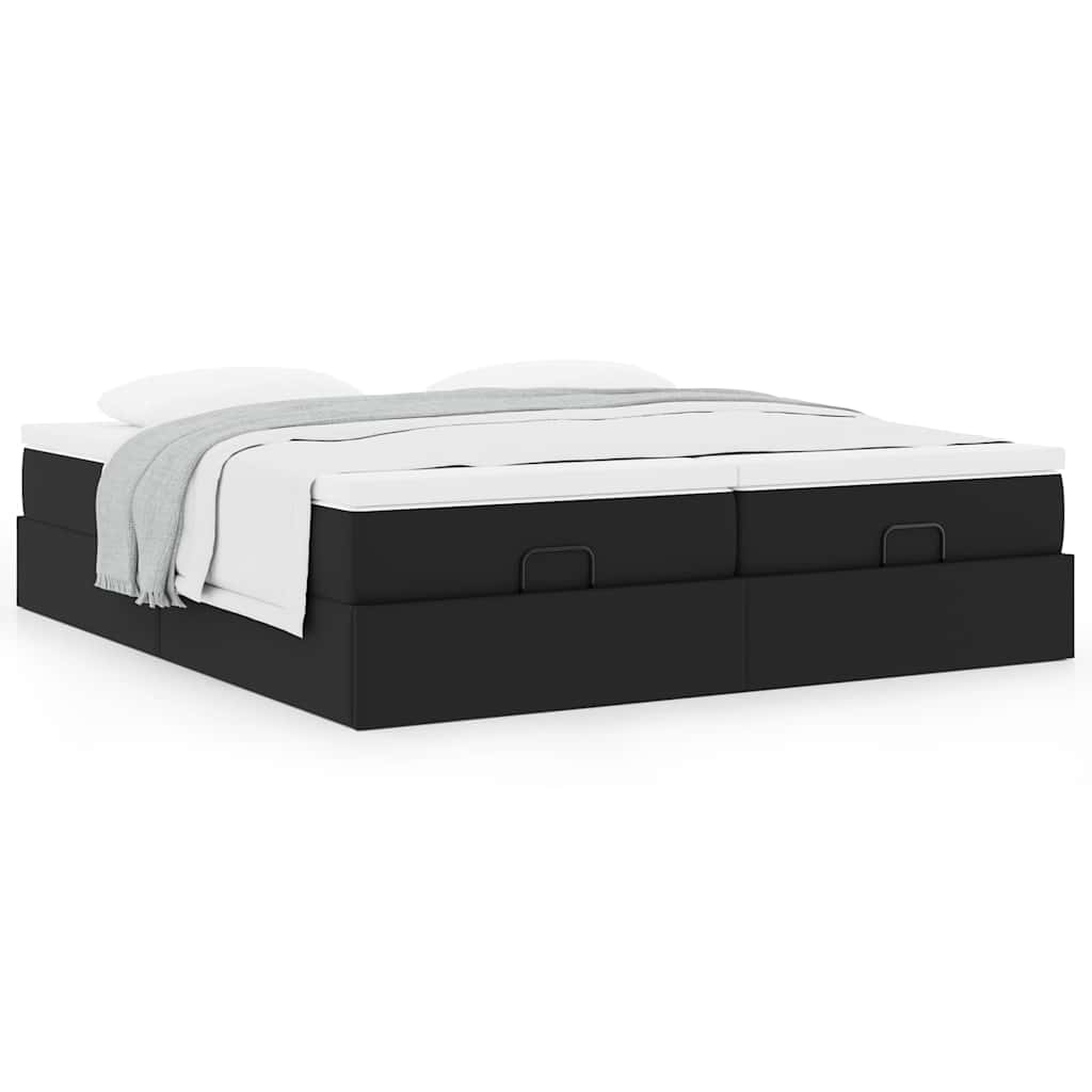 vidaXL Ottoman-Bett mit Matratzen Schwarz 200x200 cm Kunstleder