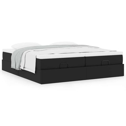 vidaXL Ottoman-Bett mit Matratzen Schwarz 200x200 cm Kunstleder
