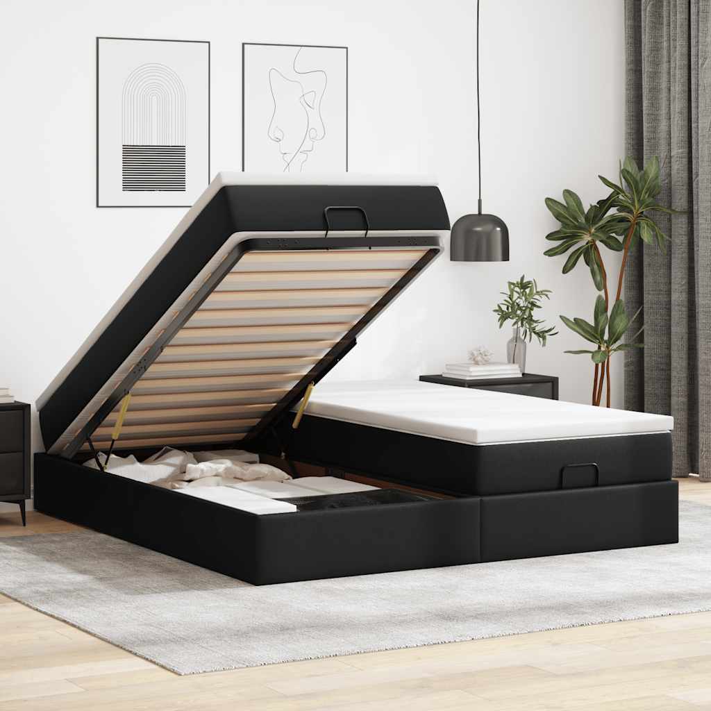 vidaXL Ottoman-Bett mit Matratzen Schwarz 200x200 cm Kunstleder