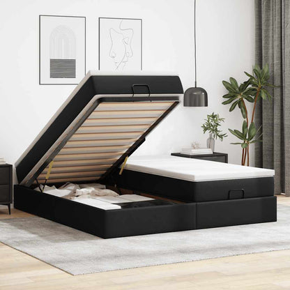 vidaXL Ottoman-Bett mit Matratzen Schwarz 200x200 cm Kunstleder