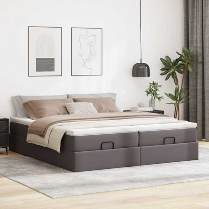 vidaXL Ottoman-Bett mit Matratzen Grau 200x200 cm Kunstleder