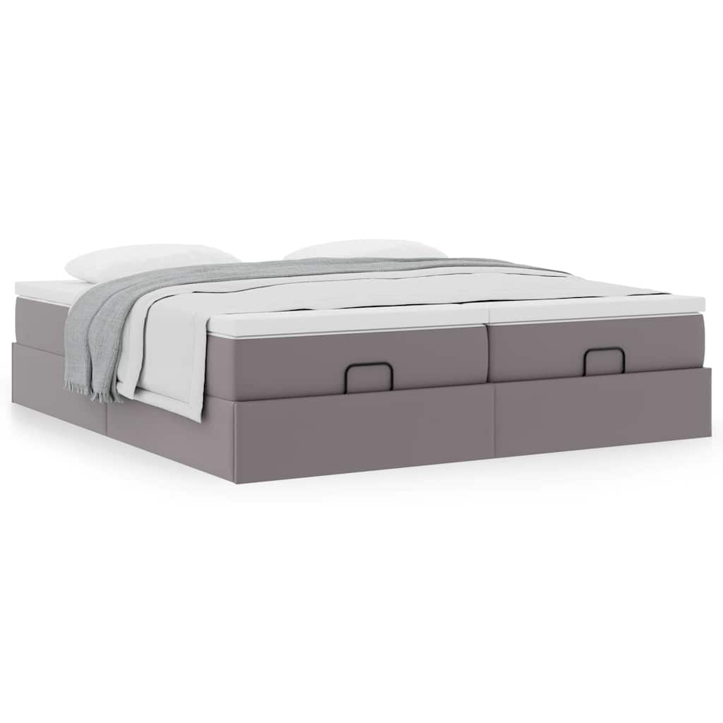 vidaXL Ottoman-Bett mit Matratzen Grau 200x200 cm Kunstleder