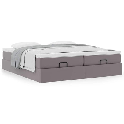 vidaXL Ottoman-Bett mit Matratzen Grau 200x200 cm Kunstleder
