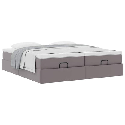 vidaXL Ottoman-Bett mit Matratzen Grau 200x200 cm Kunstleder