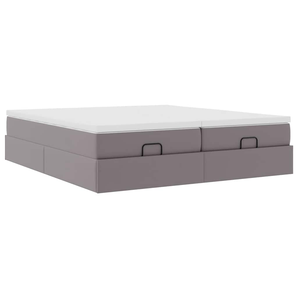 vidaXL Ottoman-Bett mit Matratzen Grau 200x200 cm Kunstleder