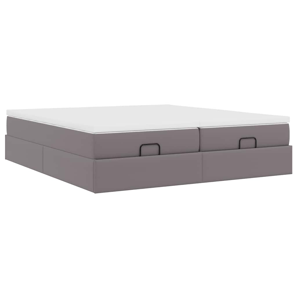 vidaXL Ottoman-Bett mit Matratzen Grau 200x200 cm Kunstleder